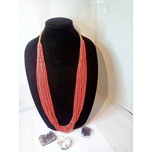 Long Beaded Necklace with Orange Beads and Shell Pendant main image 1
